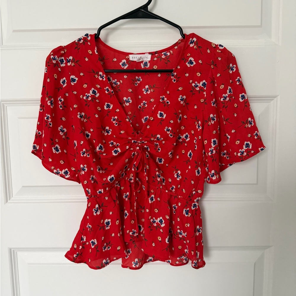 Socialite Red Floral Blouse